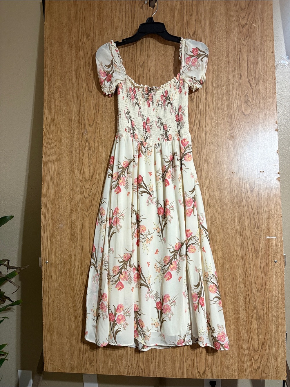 Reformation Cream Dress with Pink Floral Print
